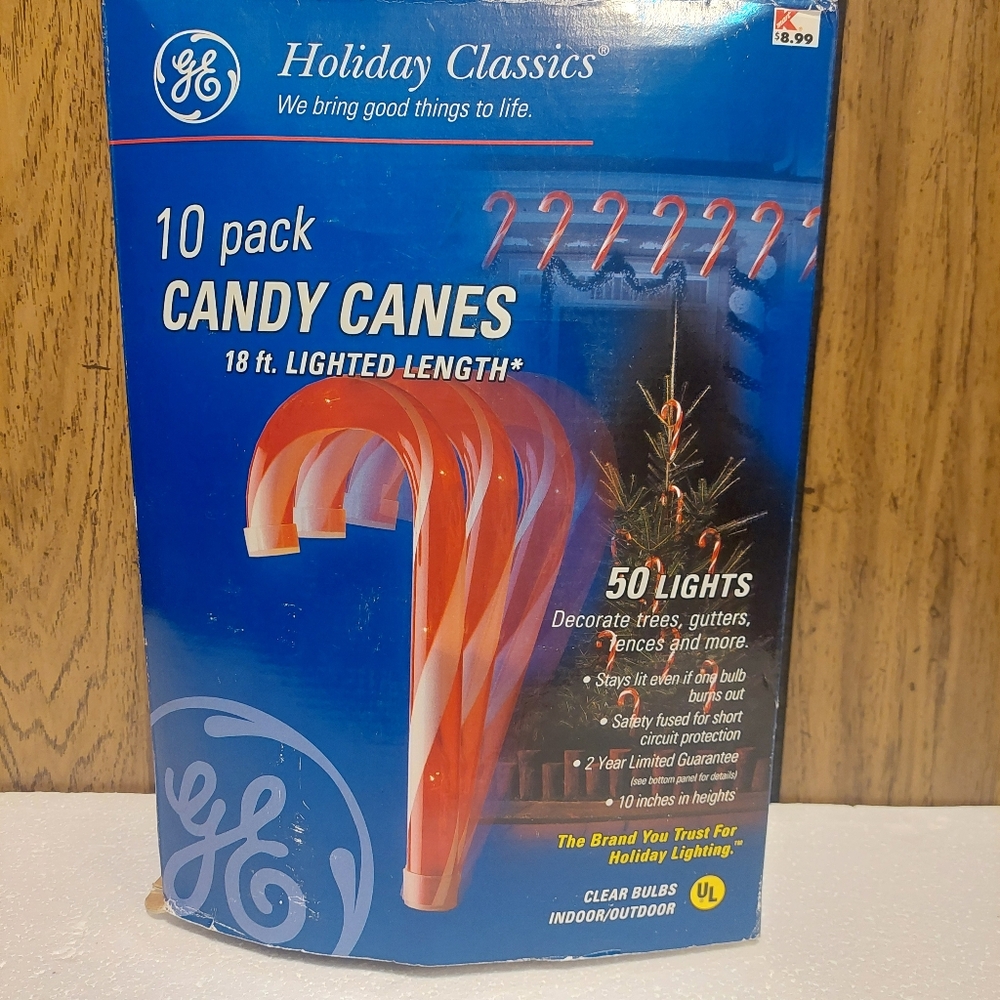 GE Holiday Classics Candy Cane Lights 10 Pack & 18 Ft Cord Vi Tage 2002